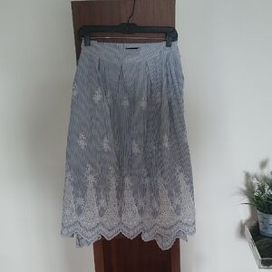 Eloquii Blue and White Embroidered A-Line Skirt